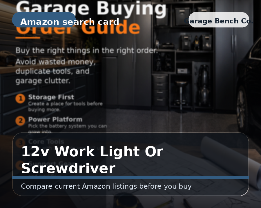 Illustrated 12v work light or screwdriver comparison card