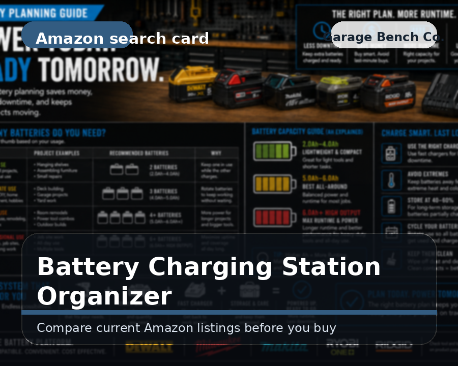 Illustrated battery charging station organizer comparison card