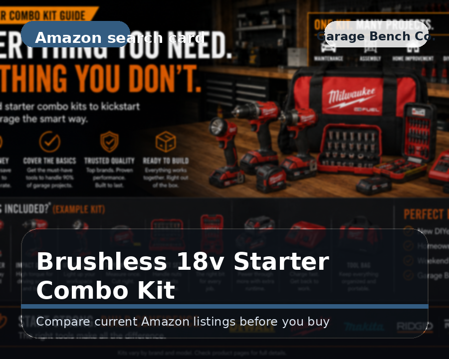Illustrated brushless 18v starter combo kit comparison card