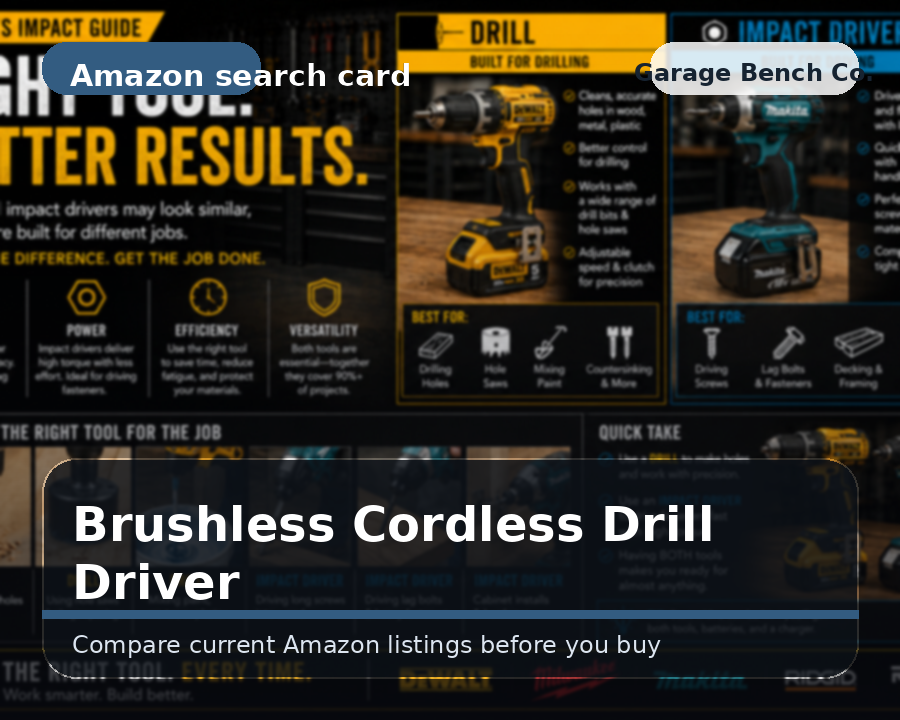 Illustrated brushless cordless drill driver comparison card