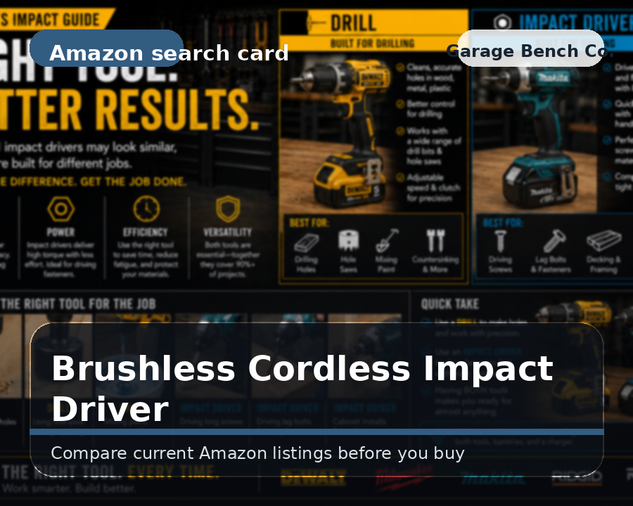 Illustrated brushless cordless impact driver comparison card