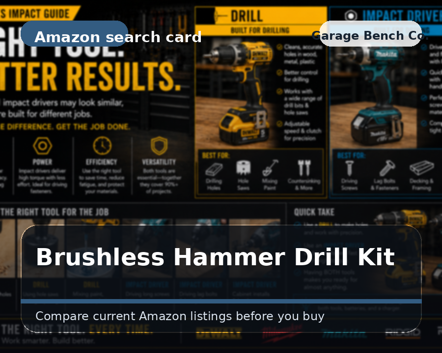 Illustrated brushless hammer drill kit comparison card