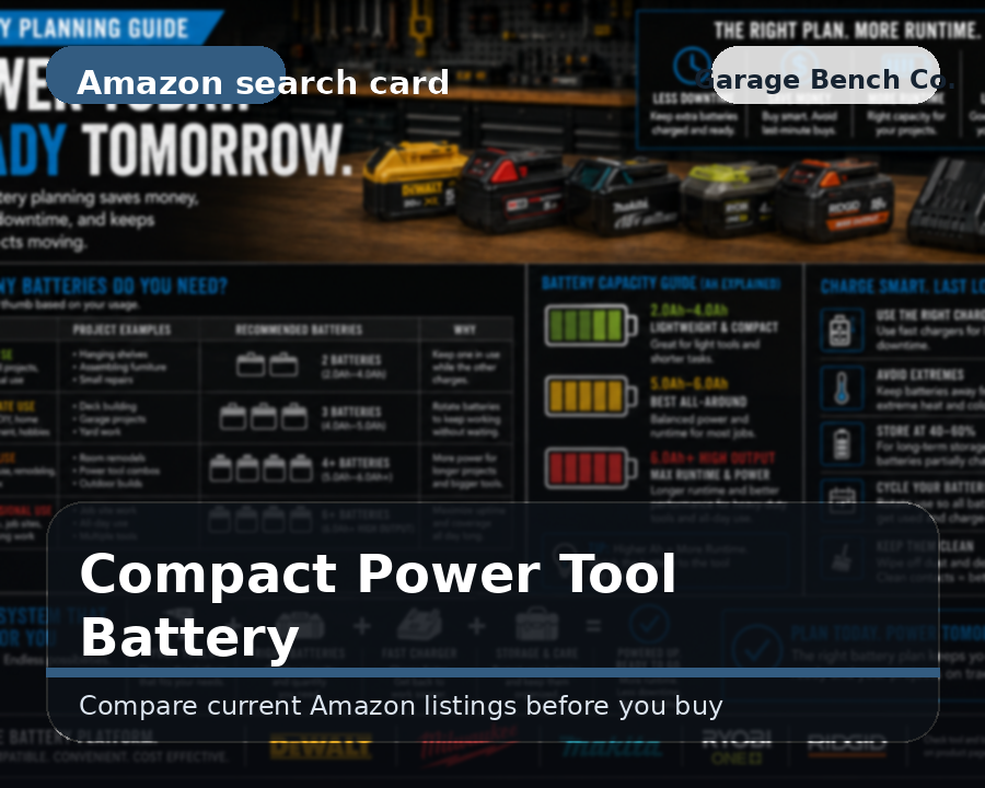 Illustrated compact power tool battery comparison card