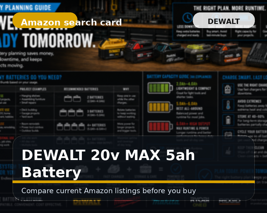 Illustrated dewalt 20v max 5ah battery comparison card