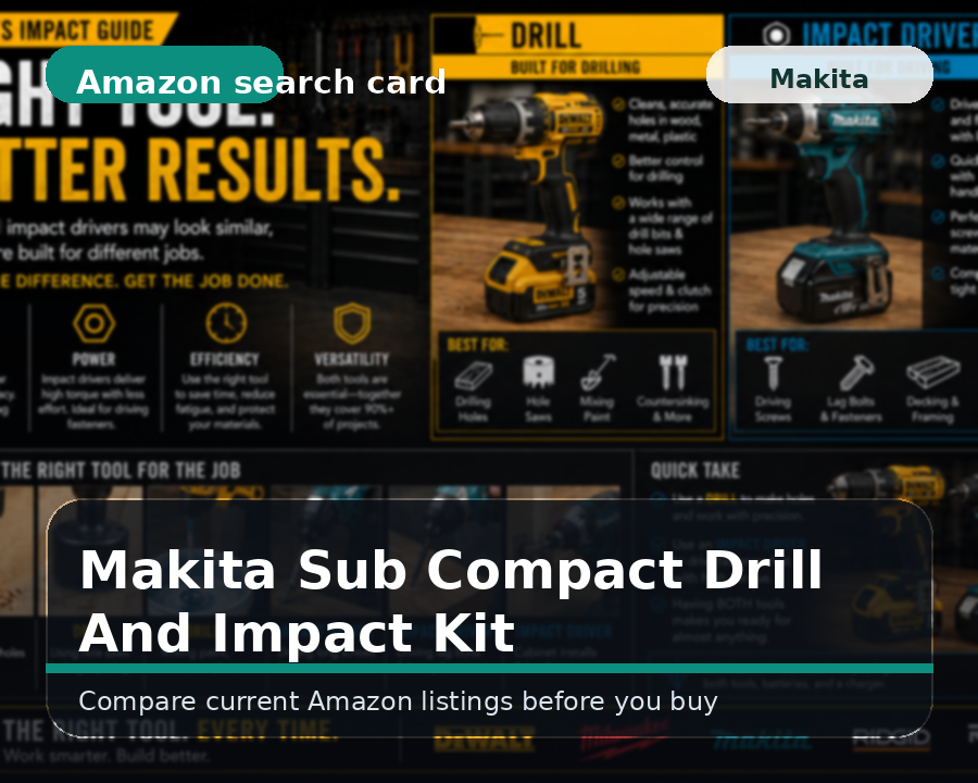 Illustrated makita sub-compact drill and impact kit comparison card
