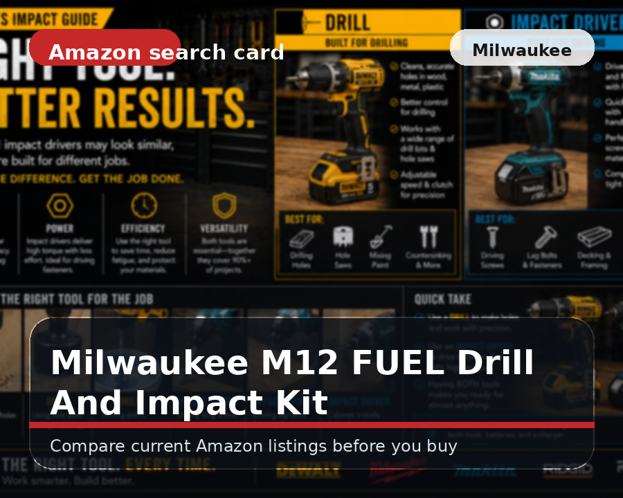 Illustrated milwaukee m12 fuel drill and impact kit comparison card