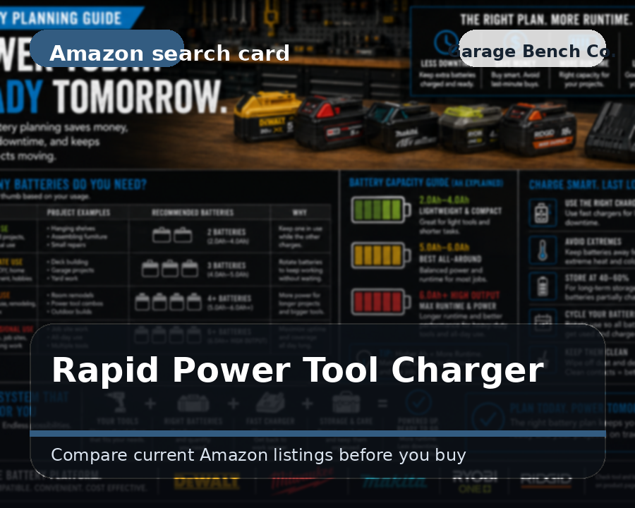 Illustrated rapid power tool charger comparison card