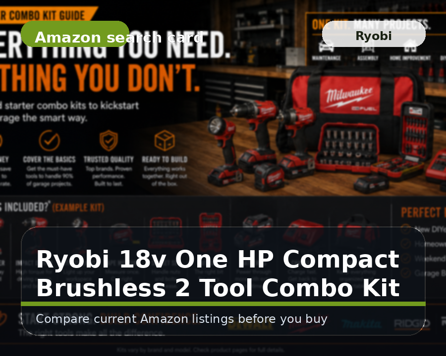 Illustrated ryobi 18v one+ hp compact brushless 2-tool combo kit comparison card
