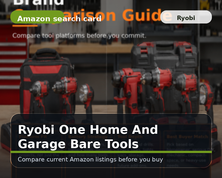Illustrated ryobi one+ home and garage bare tools comparison card