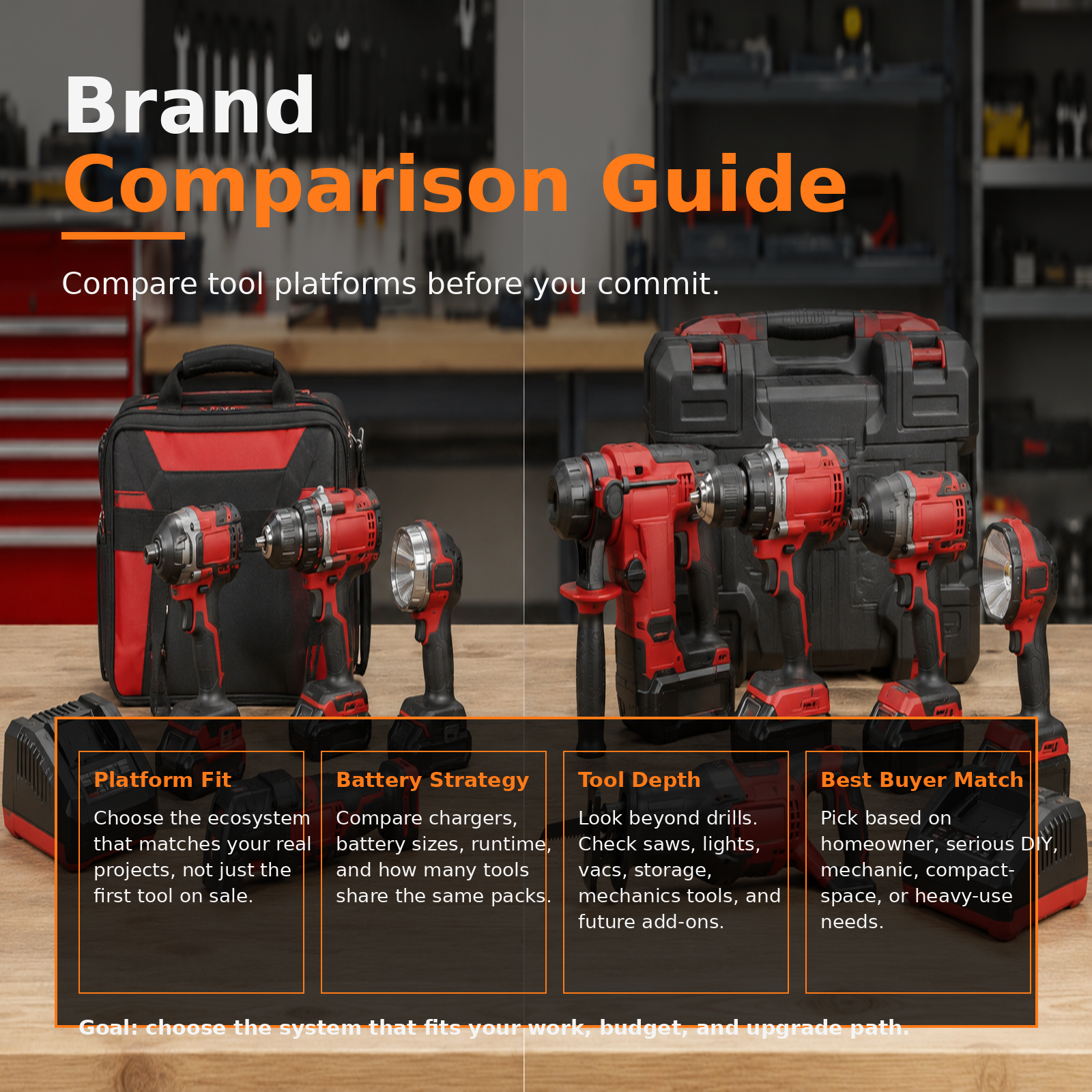 Milwaukee versus DeWalt comparison graphic for homeowners choosing between premium cordless platforms