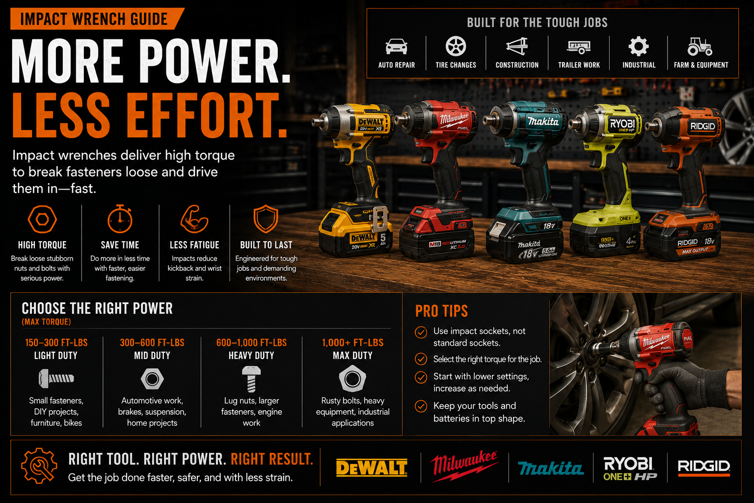 Impact wrench guide infographic showing which torque class makes sense for a home garage